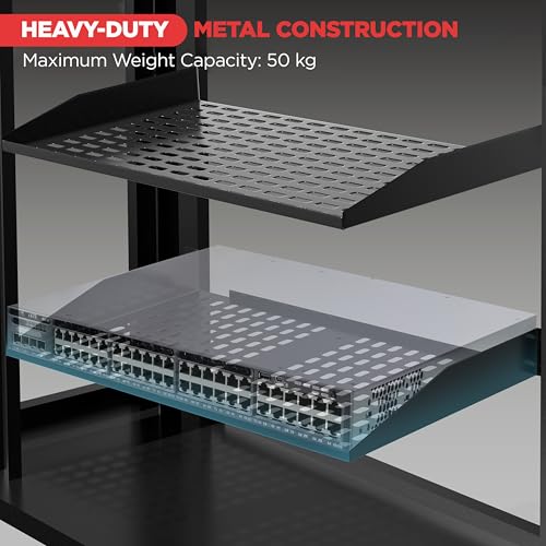 Image of Pyle 19-Inch 2U Server, Vented Shelves for Good Air Circulation, Cantilever, Wall Rack, Universal Device, Cabinet Shelf, Computer Case Mounting Tray, Black (PLRSTN22U), 1 Unit
