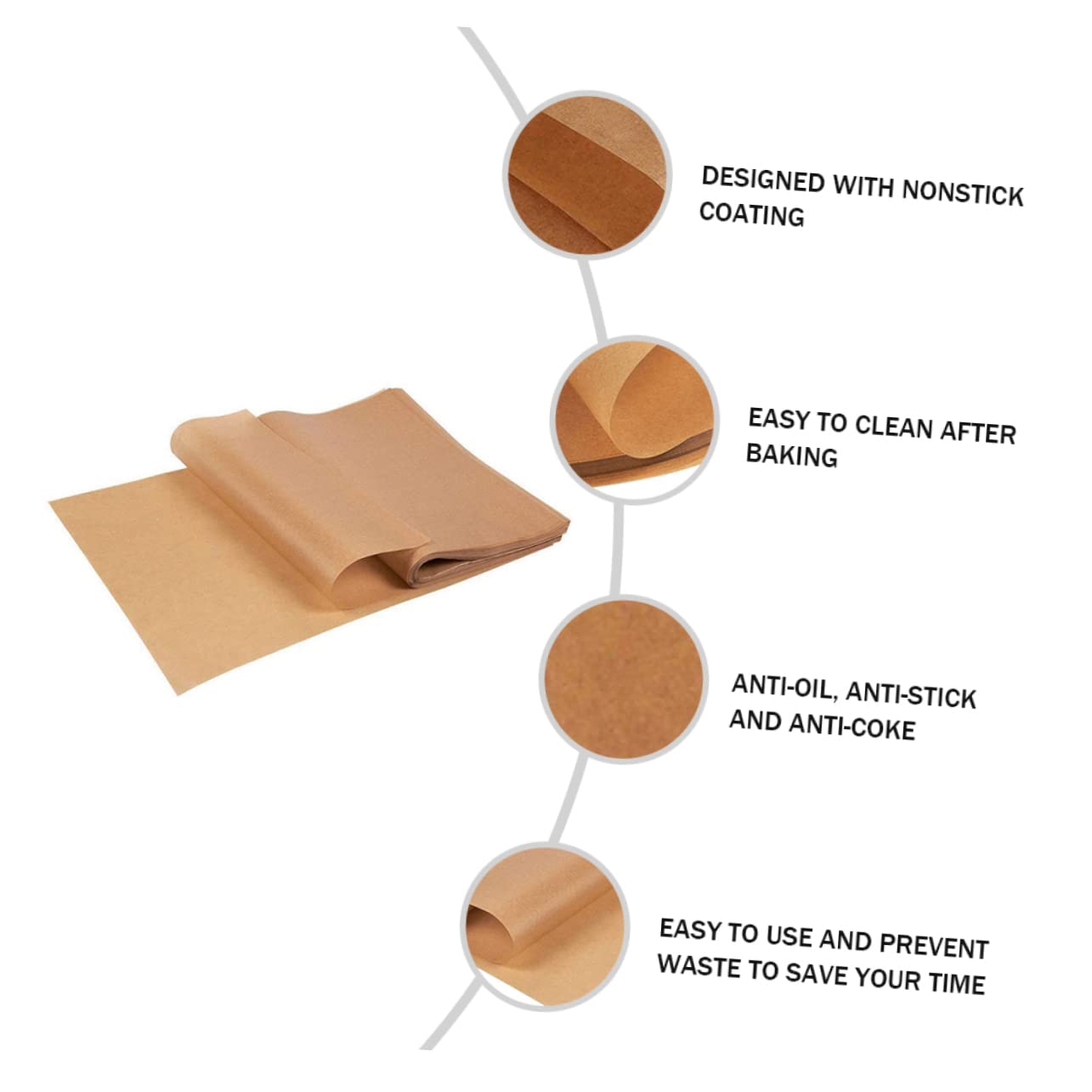 Papier Sulfurisé Marron Non Adhésif en Pâte de Bois, 200 Feuilles 12x16 Pouces, Double Face Utilisable pour Cuisson, Pâtisserie et Barbecue Pratique