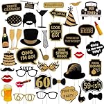 60th Birthday Photo Booth Props - 41 Pcs Black and Gold 60 Birthday Party Decorations for Men Women, Funny Birthday Photo Props with Sticks, Milestone Birthday Party Supplies, Cheers to 60 Years