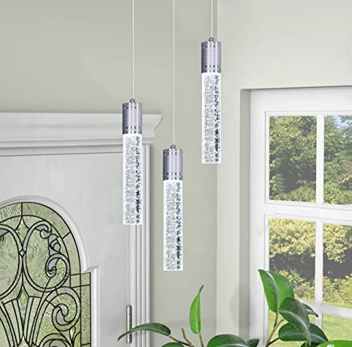 Dolria 3-Lights Pendants Light For Kitchen Island Chandeliers Dining Room Pendant Lighting Fixture Bubble Crystal Ceiling Hanging Lights Bedroom Island Kitchen 6000K White Light Fixtures Chrome #TOP3