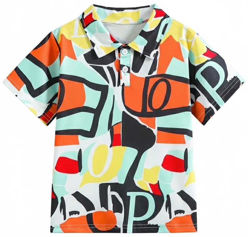 Image of Kids Easter Pattern Multi-Colored Printed Short Sleeve Button-Up Polo Shirt for Boy