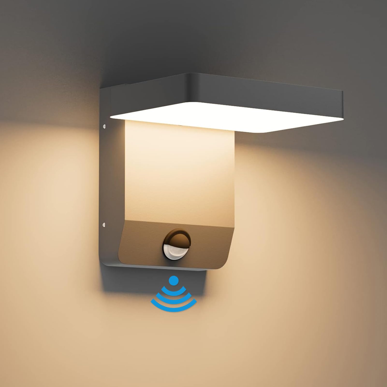 K-Bright LED Außenwandleuchte Aussenleuchte Außenlampe LED Wandleuchte Aussen für Balkon Garten 3000K 1540LM 20W IP65 Waterproof Dunkelgrau(Rechteck)…