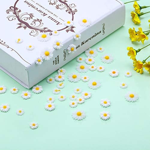 Hicarer 50 Pieces Tiny Resin Daisies Flower Mini Decorated Daisies Daisy Flower Resin Charms with Storage Box for DIY Craft Party Home Decoration, 3 Sizes 6 51roilL8zoL. AC