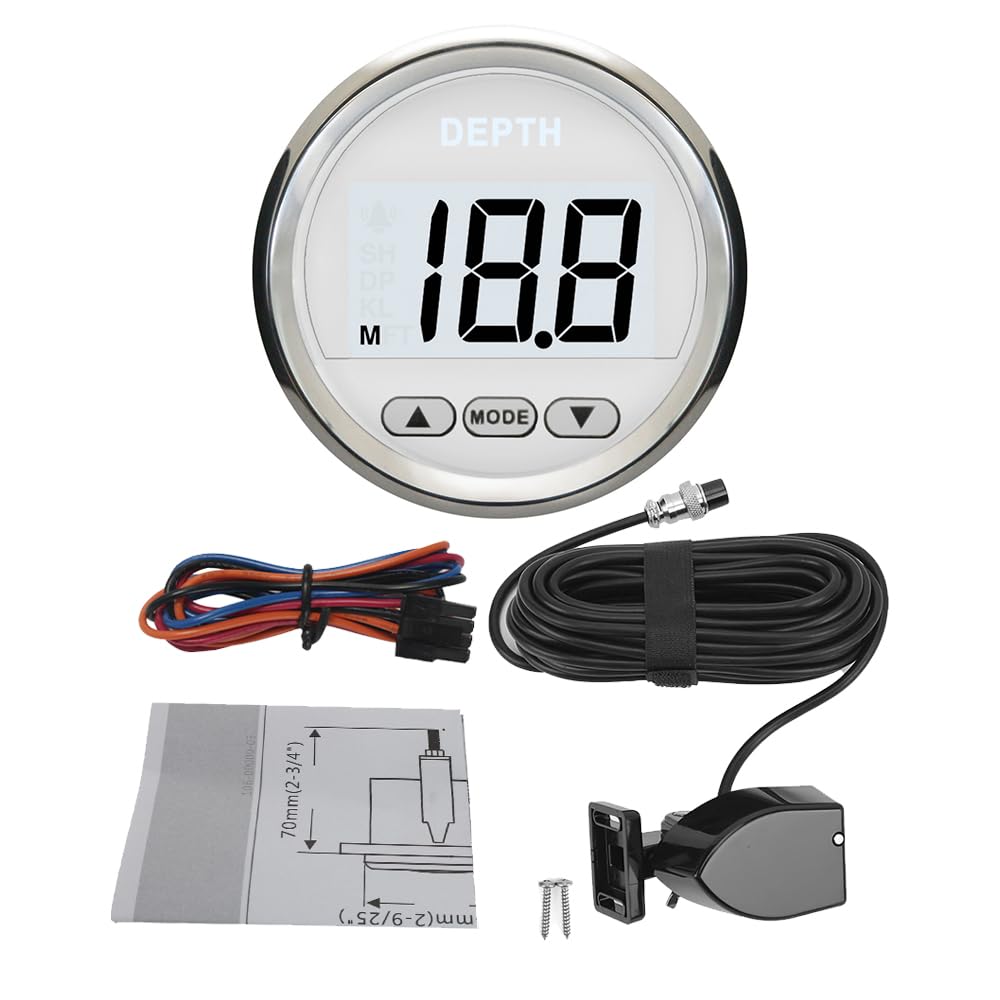 ELING Misuratore di profondità digitale 52 mm display 2 pollici retroilluminazione bianca per yacht