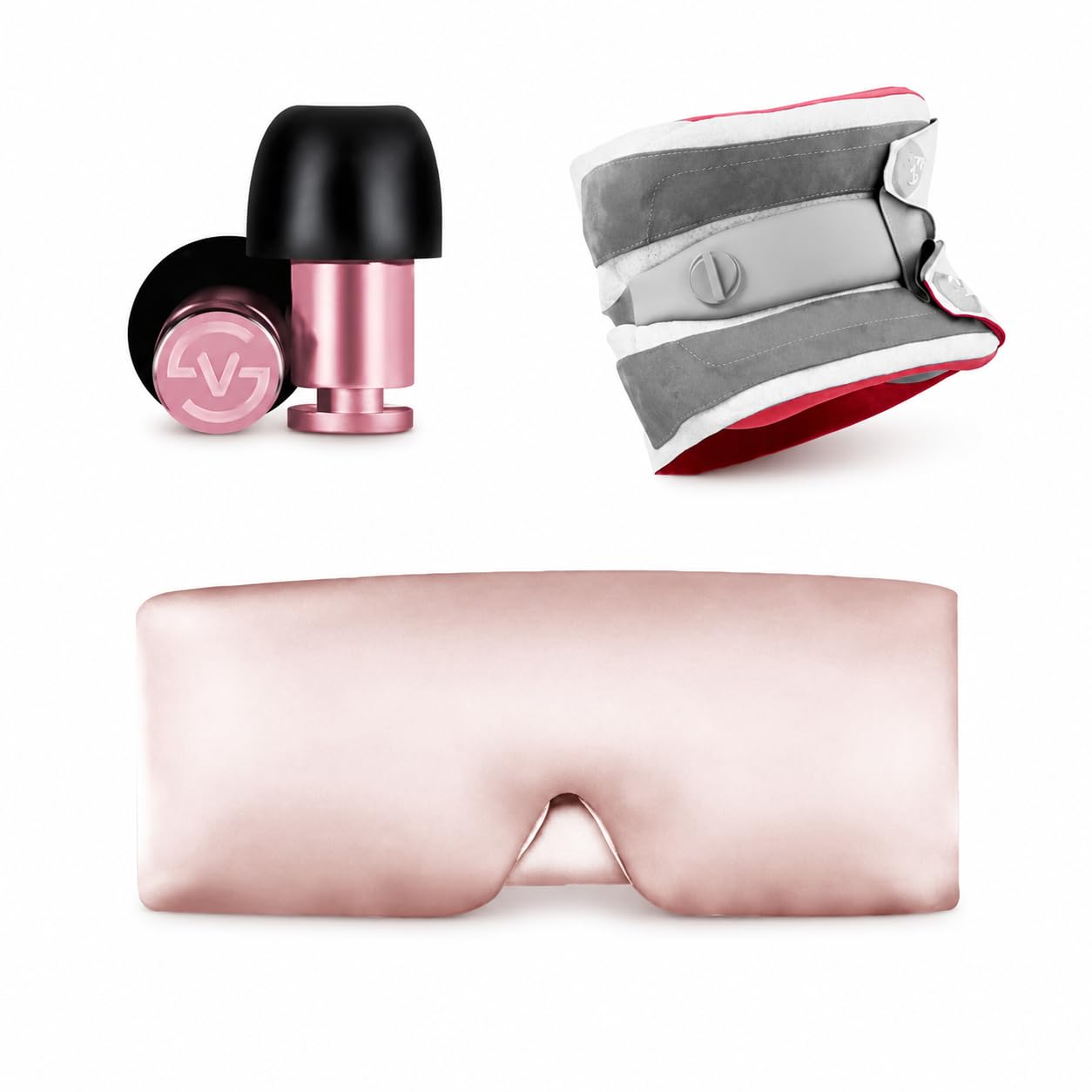 Almohada Viaje Viscoelástica para Avión y Coche, Cojín Cervical Ajustable con Antifaz y Tapones, Rosa