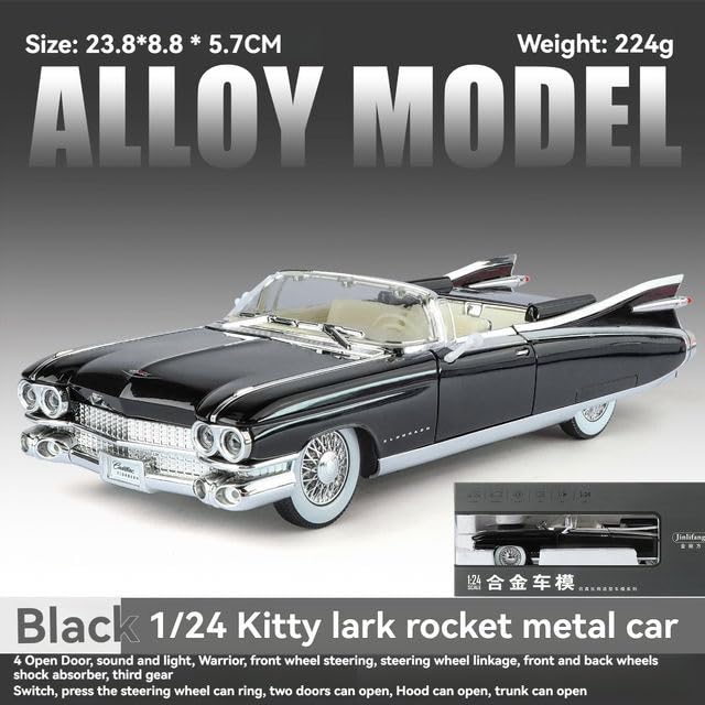 Image of 1:24 Scale Classic 1950s Convertible Alloy Die-Cast Model Car with Sound & Light, Pull Back Action, 4 Opening Doors | Collectible Vintage Model Toy Car for Kids & Adults [Multicolor]