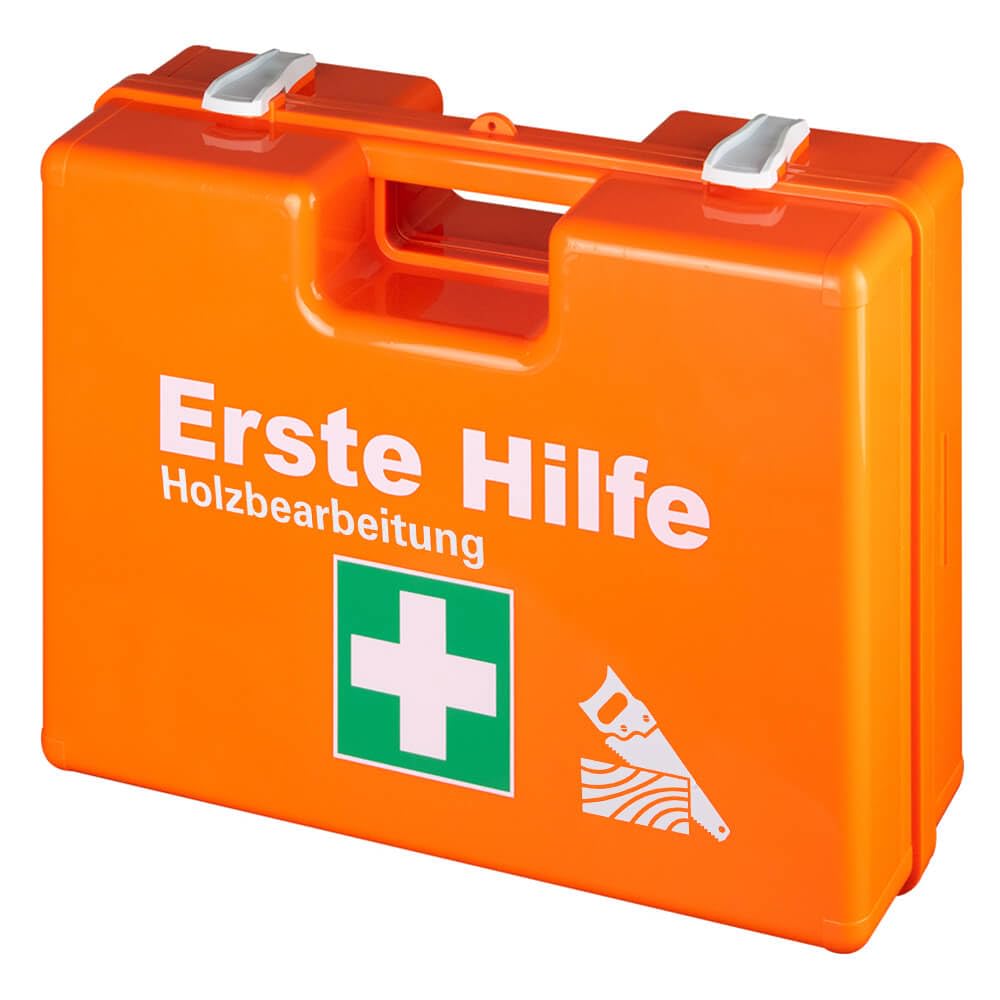 Erste-Hilfe-Koffer Holzbearbeitung, orange, mit Wandhalterung, DIN 13157, Art.-Nr. 611197 | Verbandskasten | Notfallkoffer | Erste Hilfe Kasten