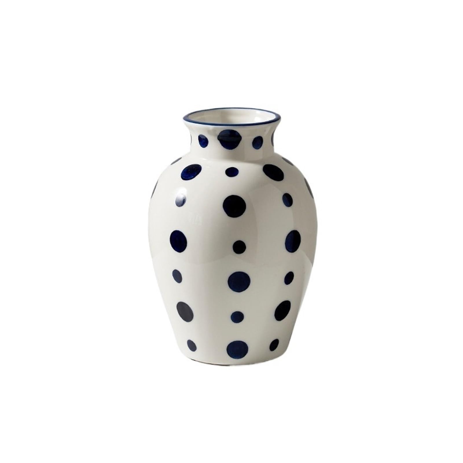 guiling-1986 Vases Decor White Ceramic Vase with Blue Dots Glossy Hand-Painted Decorative Vessel for Home & Office Flower Vases(Small)