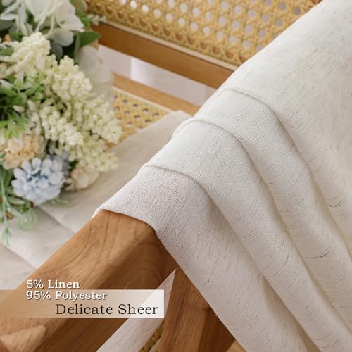 Image of OWENIE Natural Linen Blend Sheer Curtains 36 Inch Length 2 Panel Set for Kitchen Window, Light Filtering Small Cafe Curtains, 42 W x 36 L, 2Pcs, Natural