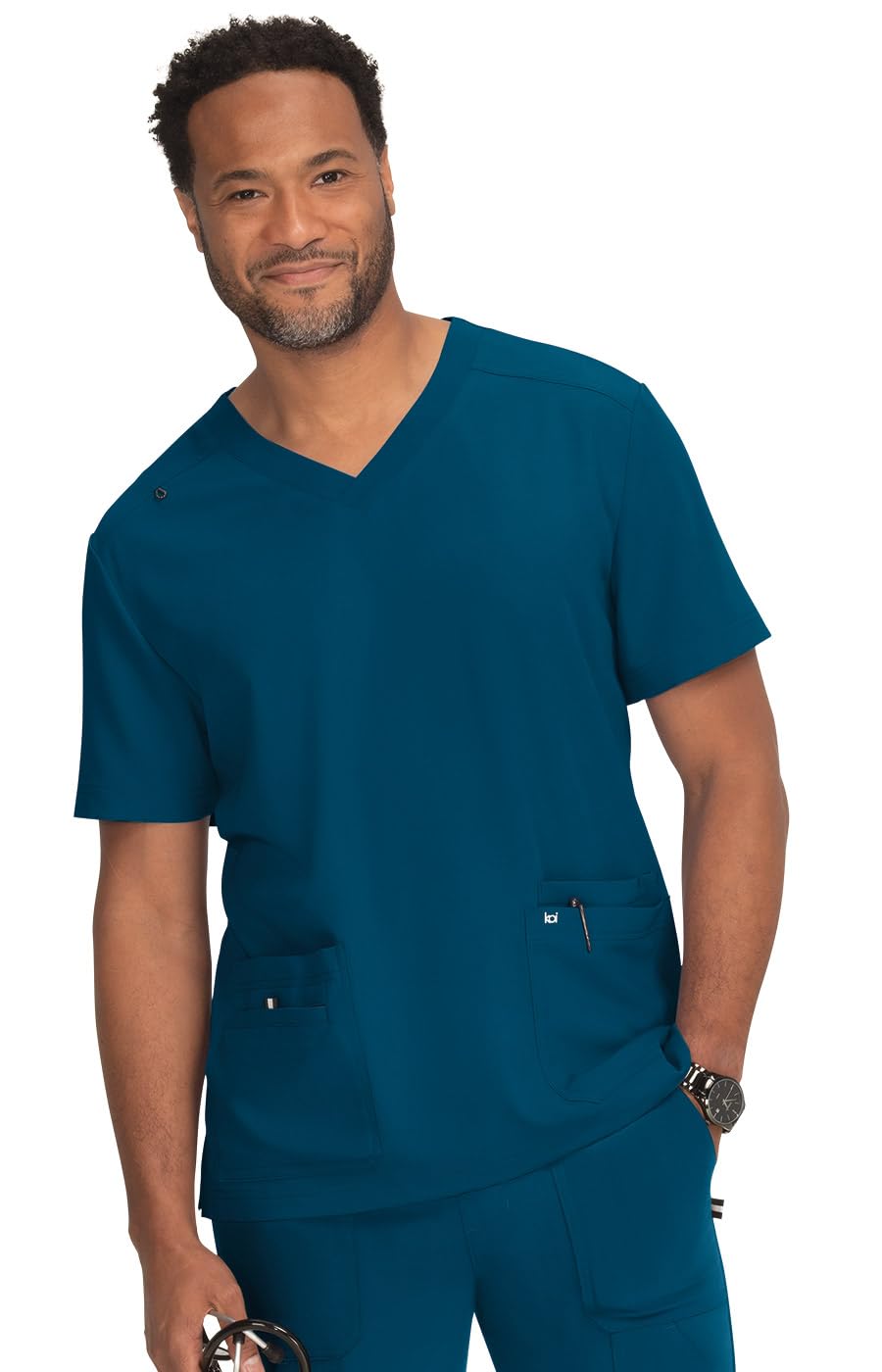 Koi Men's Caribbean Blue Next Gen Free To Be 4-Pocket Scrub Top, Large