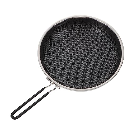 Alipis Sartén Inoxidable con Diseño de Panal Antiadherente Mango de Goma Aislante y Portátil para Cocina de Inducción y Camping