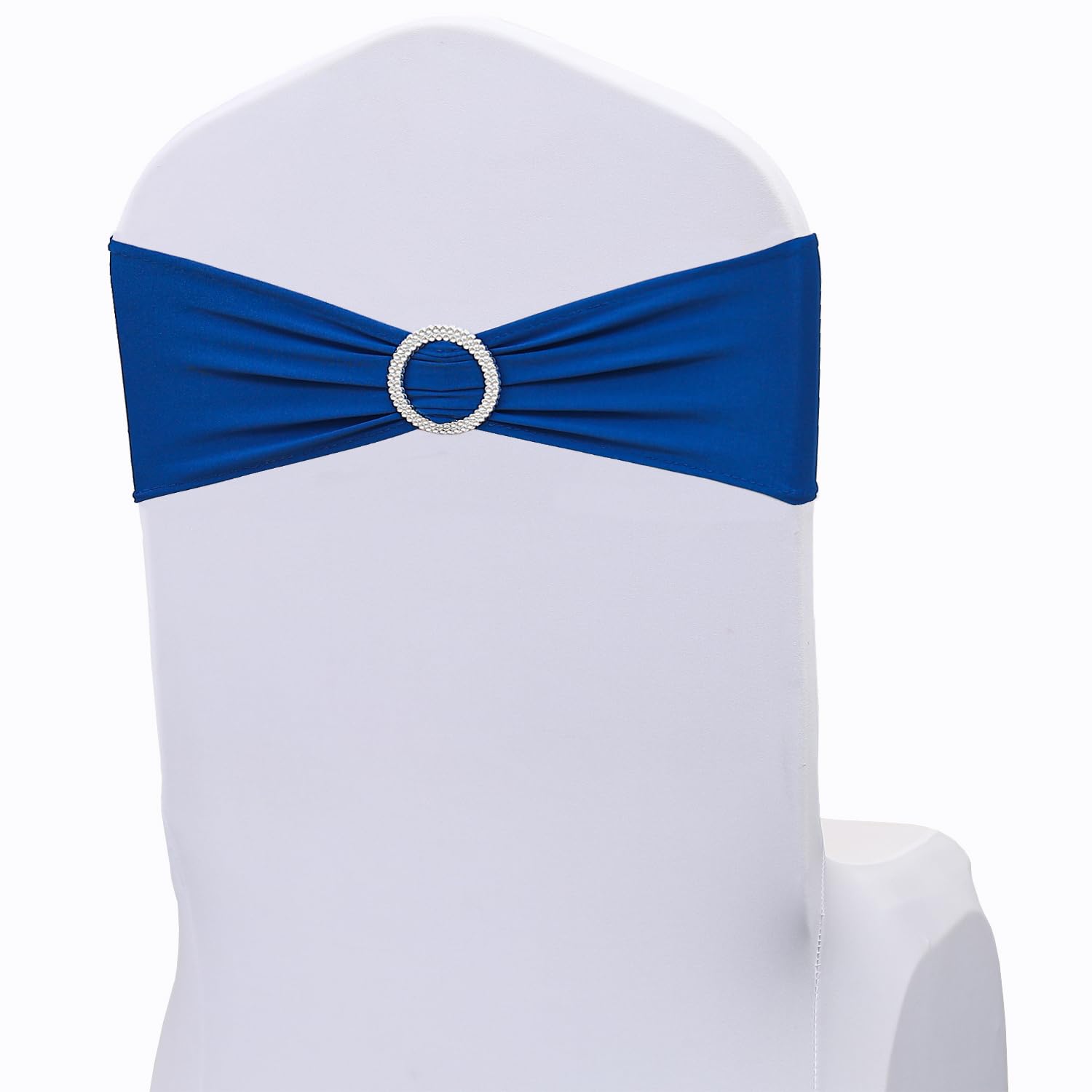 JKDMJF Royal Blue Chair Sashes Bows - 50PCS Stretch Spandex Chair Sashes Bands with Buckles Slider Universal Elastic Chair Ties for Wedding Party Banquet Baby Shower Events Decoration