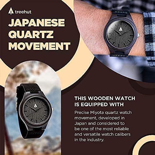 Treehut Ebony Wooden Watches for Men,Japanese Quartz Movement, Stylish Exotic Wrist Watch with Black Leather Straps, Watch Made from Wood, Relojes para Hombre - Image 8