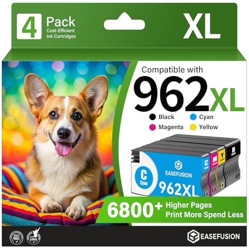 Image of EaseFusion 962XL Replacement for HP 962XL Ink Cartridges Combo Pack HP962XL HP962 Work with HP OfficeJet Pro 9010 9015 9018 9020 9025 Printers (Black /Yellow /Cyan /Magenta, 4 Pack)