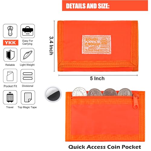 Rough Enough Trifold Wallet for Boys and Girls with Neck Lanyard Keychain Clip Hook Bundle Set4