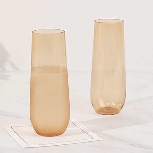 Efavormart - Juego de 12 copas de champán de plástico color ámbar dorado reutilizables sin tallo para champán, 9 onzas