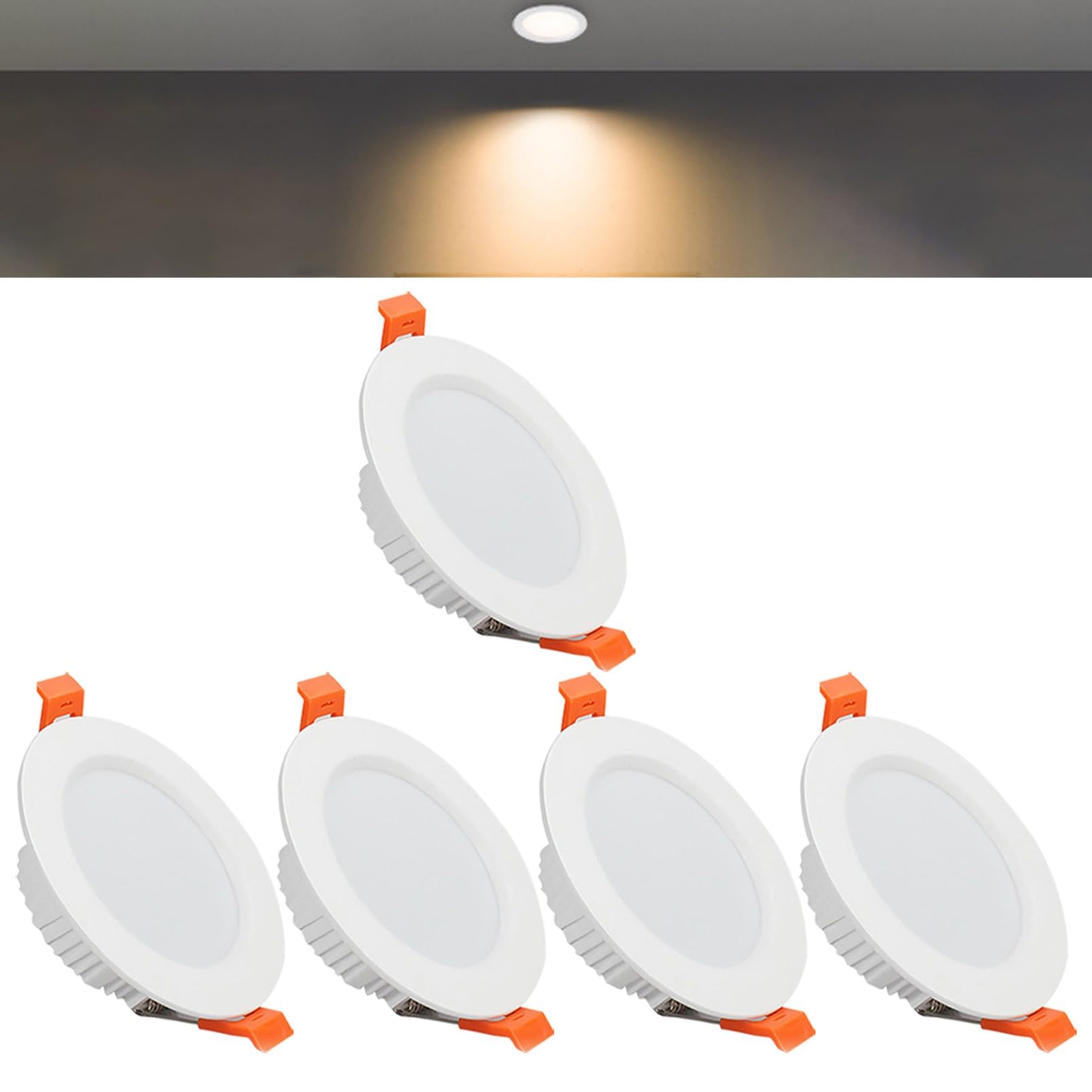 TTiiLoe 12W Round LED Recessed Ceiling Spotlights, 3000K Warm White Ultra Slim Panel Ceiling Light, Cut Φ110-130mm, AC110-240V Downlights for Hallway Stairwell Showroom, 5 Pack
