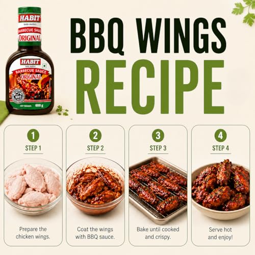 Image of HABIT Barbecue Sauce - 600g x Pack of 1 | 100% Vegetarian | Sweet & Tangy Flavor | Perfect for Grilling, Marinades, Basting & Toppings