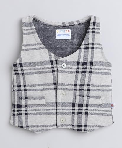Image of BUMZEE Boys Regular Fit Full Sleeves Collar Neck Cotton Shirt Waistcoat & Pant Set with Applique Bow