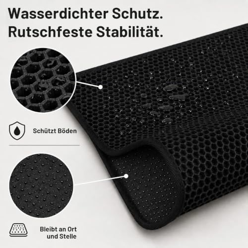 Katzenklo Matte, Doppellagig & Wasserdicht (60 x 40 cm, Schwarz) Wabenstruktur zum Auffangen von Streu,rutschfest, leicht zu reinigen – Ansicht 5