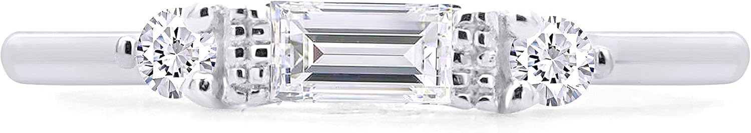 AFFY 3 Stone Stackable Rings for Women Baguette Cut Simulated Birthstone with White CZ, Gemstone Promise Ring in 14K Gold Plated 925 Sterling Silver Dainty Minimalist Jewelry Gift for Her - Image 2