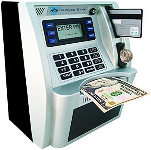 2022 Upgraded ATM Savings Piggy Money Bank for Real Money for Kids Adults with Debit Card,Password Login,Coin Recognition,Balance Calculator,Targets Setting,Electronic Safe Cash Box (Sliver/Black)