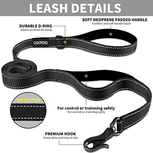 Cooyoo Dog Leash 5 Ft With 2 Comfortable Padded Handle - Traffic Handle & Advanced Easy Snap Hook-Reflective Dog Leash For Medium Large Dogs With Collapsible Pet Bowl #TOP1