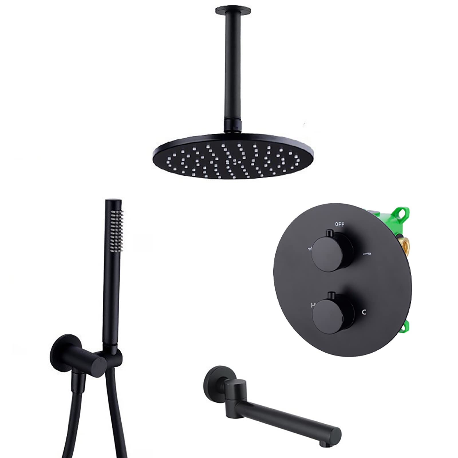 Robinet de douche avec grand pommeau rond 12 pouces effet pluie et douchette