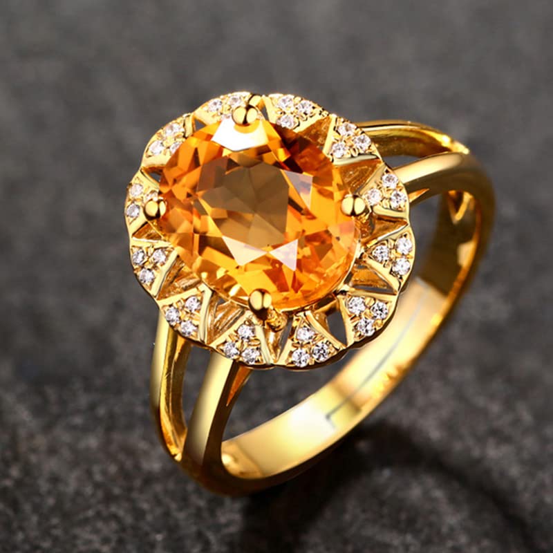 Fashion Citrine Gold Plated Gemstone Ring Yellow Diamond Ring Open Ring 925 Sterling Silver Oval Diamond Cut Cubic Zirconia Citrine Ring Wedding Engagement Ring 593 (golden color)2