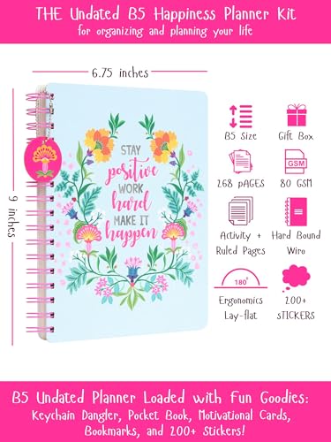 Image of Doodle I The Happiness Planner I B5 Planner + 64 Pages Pocket Book+ 250+ Stickers and Free Premium Gift Box | Tear Away Note Cards & Quote Cards | Activity Pages | To do lists I 268 Pages I 80 GSM I Wiro Bound (Happiness Mantra)
