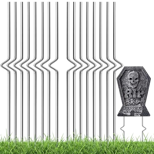 How to Keep Halloween Tombstones From Blowing Away 3 CUUSNNY 16 Pcs Halloween Metal Tombstone Stakes –13.78'' Heavy Duty Yard Sign Holders for Foam Tombstones, Outdoor Lawn and Yard Decorations Accessories