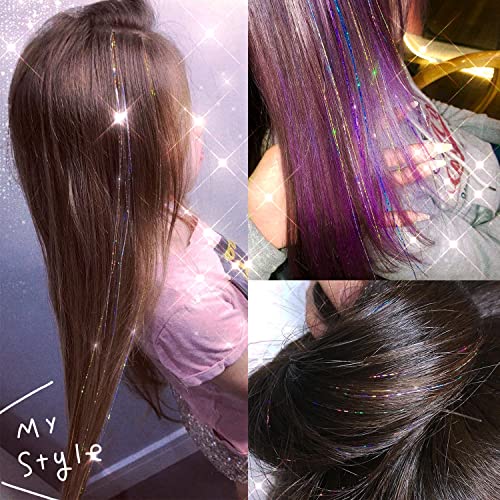 Fairy Hair Extensions Tinsel Kit With Tool 2760 Strands 12 Colors Holographic Hair Tinsel Heat Resistant Sparkling Hair Glitter For Christmas New Year Party (48 Inch) #TOP1