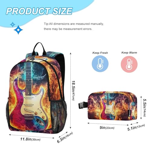 Guitar Fantasy Fire Backpack for School Boys Girls and Teens, Backpack for Men and Women, Lightweight Bookbag with Lunch Box Travel Laptop Daypack 18.5 x 11.8 In4