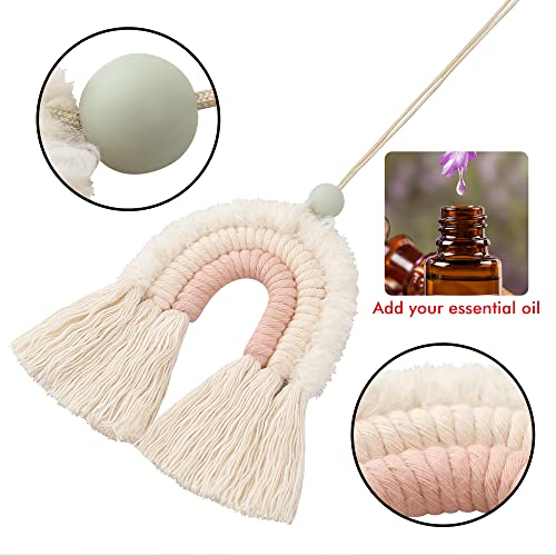Image of BOHO GARDEN Macrame Rainbow Charm - Essential Oil Diffuser for Cars, Baby Nursery, Children's Bedroom & Home Decor - Colorful Decorative Hanging Air Freshener & Accessories - 3x3.5 - Soft Pink