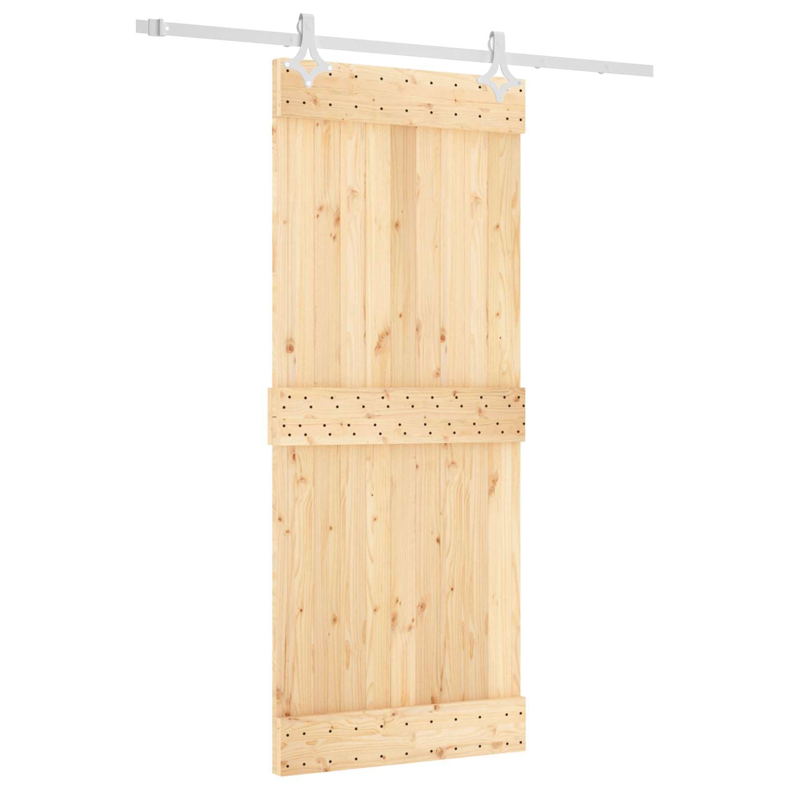 Puerta corredera madera pino 183 x 210 cm | Mecanismo superior, guía de acero pintado, diseño que ahorra espacio, solo uso interior