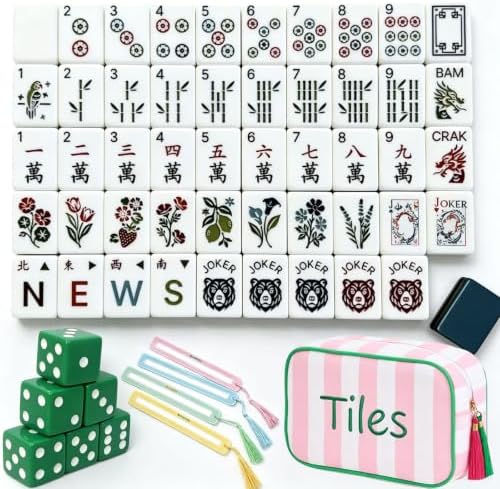 Utaseti Travel American Mahjong Set - 160 Mini 4-Layer Acrylic Tiles with Engraved Design, 1.26’’ Portable Mahjong Tiles Carrying Bag & Dice, Ideal for Game Nights, Home Entertainment (Black Bear)