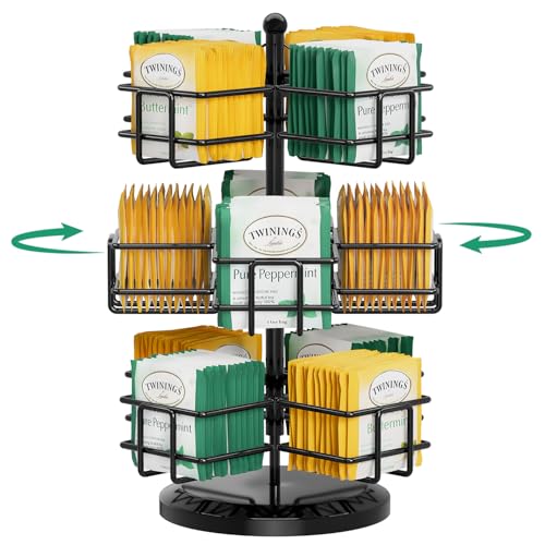 EsLuker.ly Tea Bag Holder Organizer for Counter, 3 Tier Metal Black