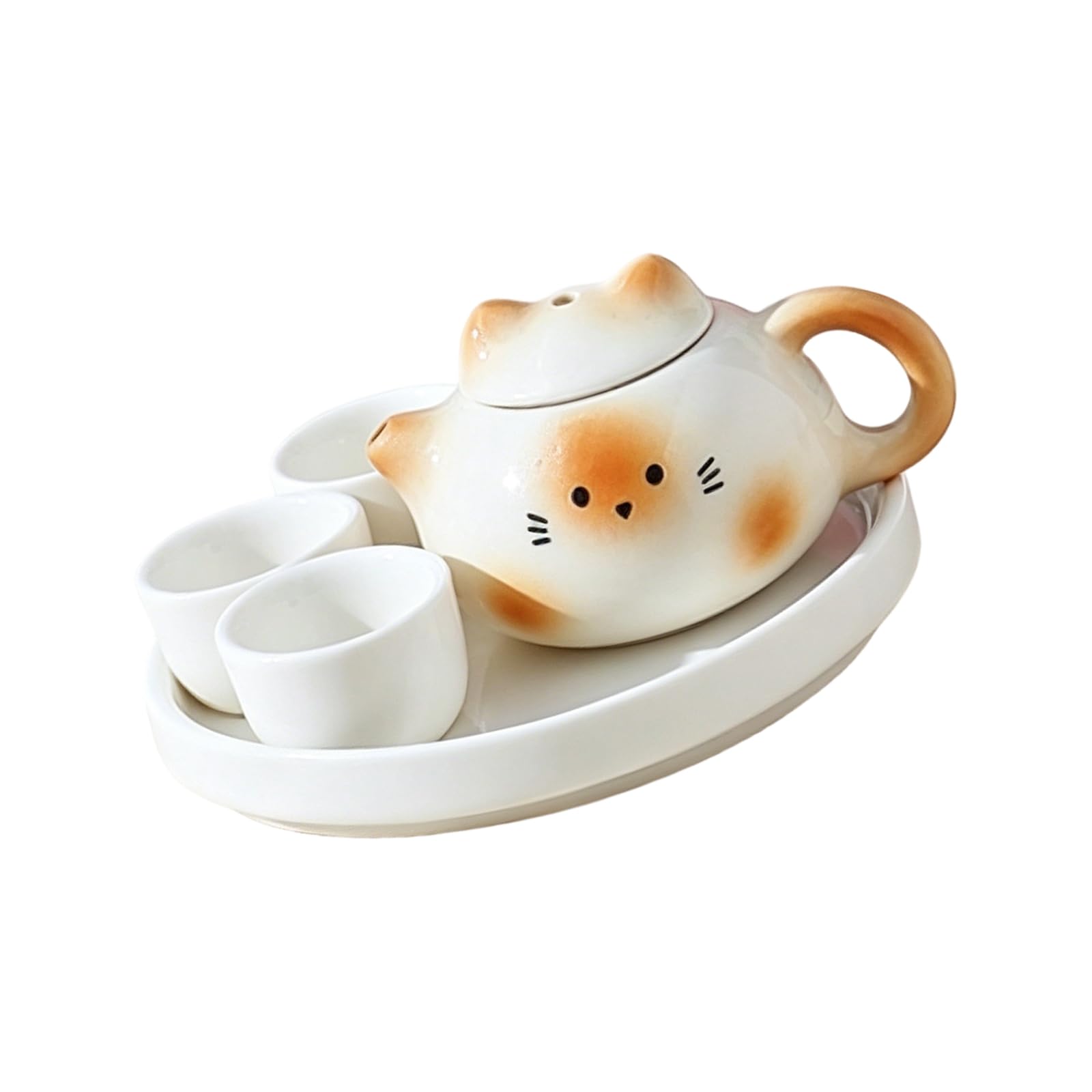 Whoasyst Cats Ear Shaped Ceramic Teapot Ornament Miniature Tea Set Accessories with Unique Cats Ears Earthenware Tea Container