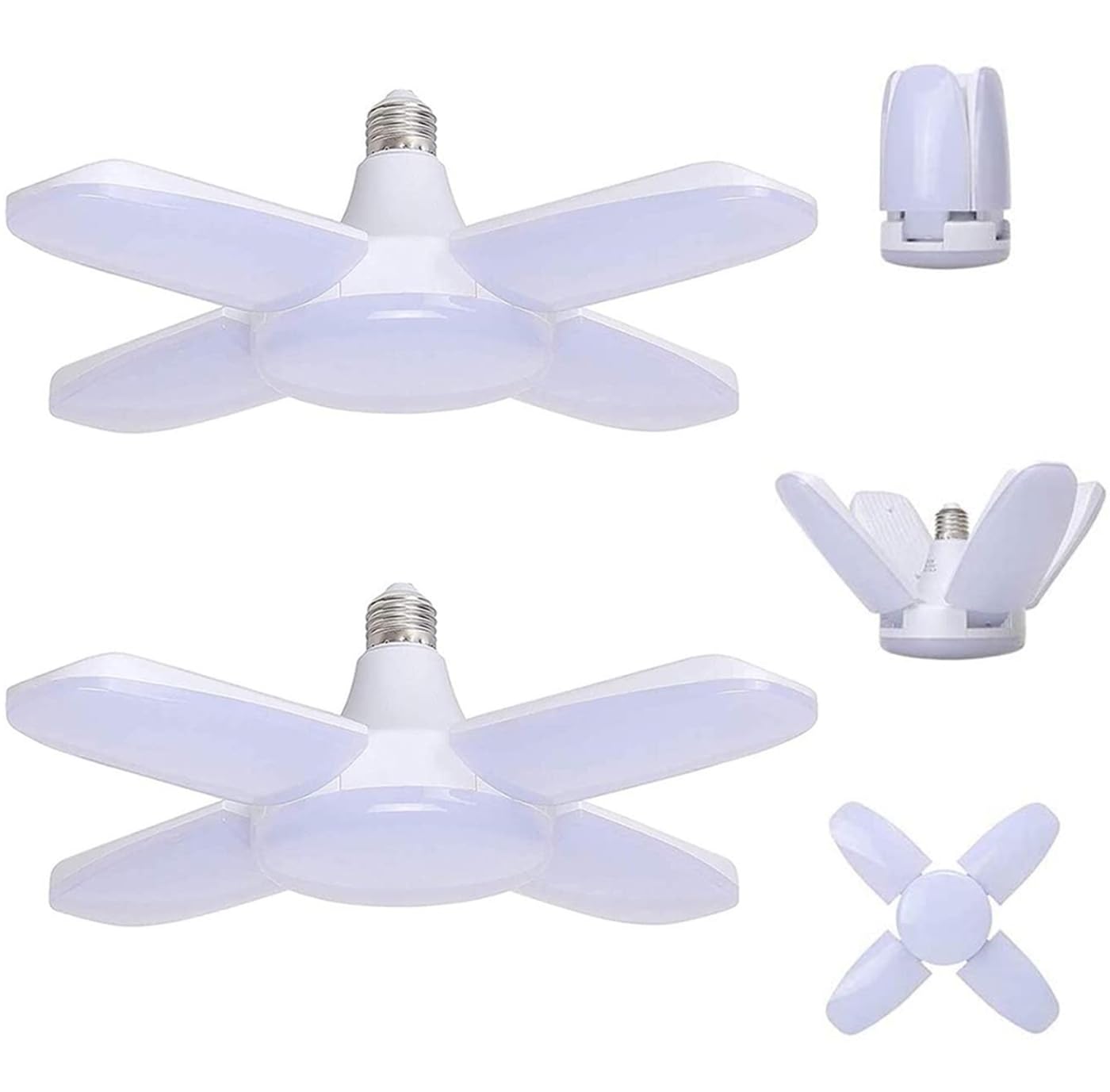 Zfq Cool White X 2 Led Garage Lighting, 60W E27 6500K 6000Lm Deformable Led Garage Light With 4 Adjustable Panels, Led Ceiling Light For Garage, Warehouse, Workshop, Basement, Gym, Kitchen (Pack Of 2)