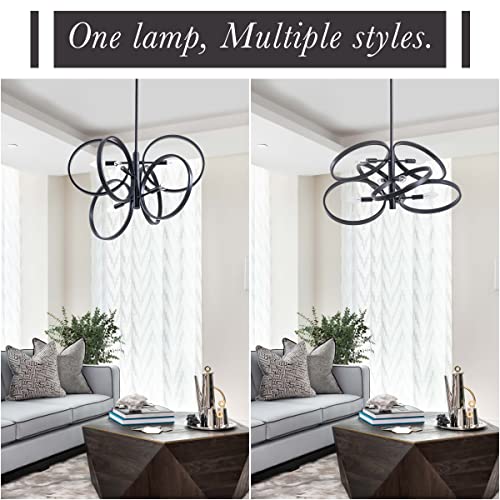 Viluxy Contemporary Chandelier Lighting Fixture Matt Black Finish Mid-Century Geometric Pendant Lighting For Dining Room, Staircase , Living Room 6-Light #TOP2