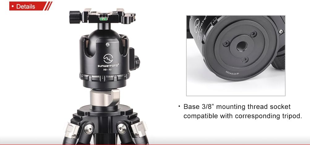 SUNWAYFOTO XB-52DL Tripod Ball Head w Arca Compatible Duo Lever Screw Clamp Low Profile 132lb Max Load