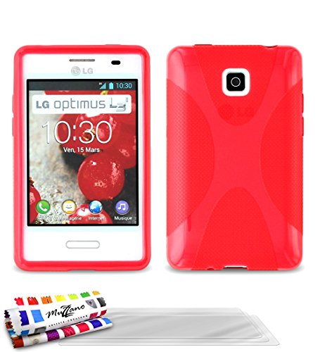 MUZZANO Original Le X Premium Flexible Shell Cover Case with 3 Ultraclear Screen Protectors for LG Optimus L3 II - Red