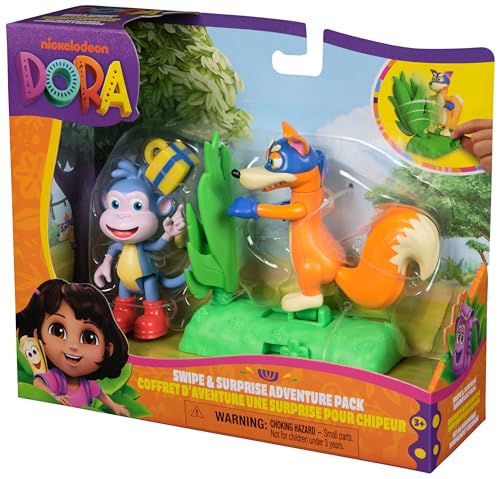 Dora - Coffret Cadeau Aventure Surprise pour Chipeur - Figurine À Collectionner - 2 Figurines & 2 Accessoires - Dessin Animé Jouet Maison De Poupée - Jouet Enfant 3 Ans Et +