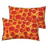3D Pizza Pepperoni Printing Imitation Linen Pillow Cases Set of 2 Luxury Pillow Cases 12x20 Inches for Sofa,Bed,Office