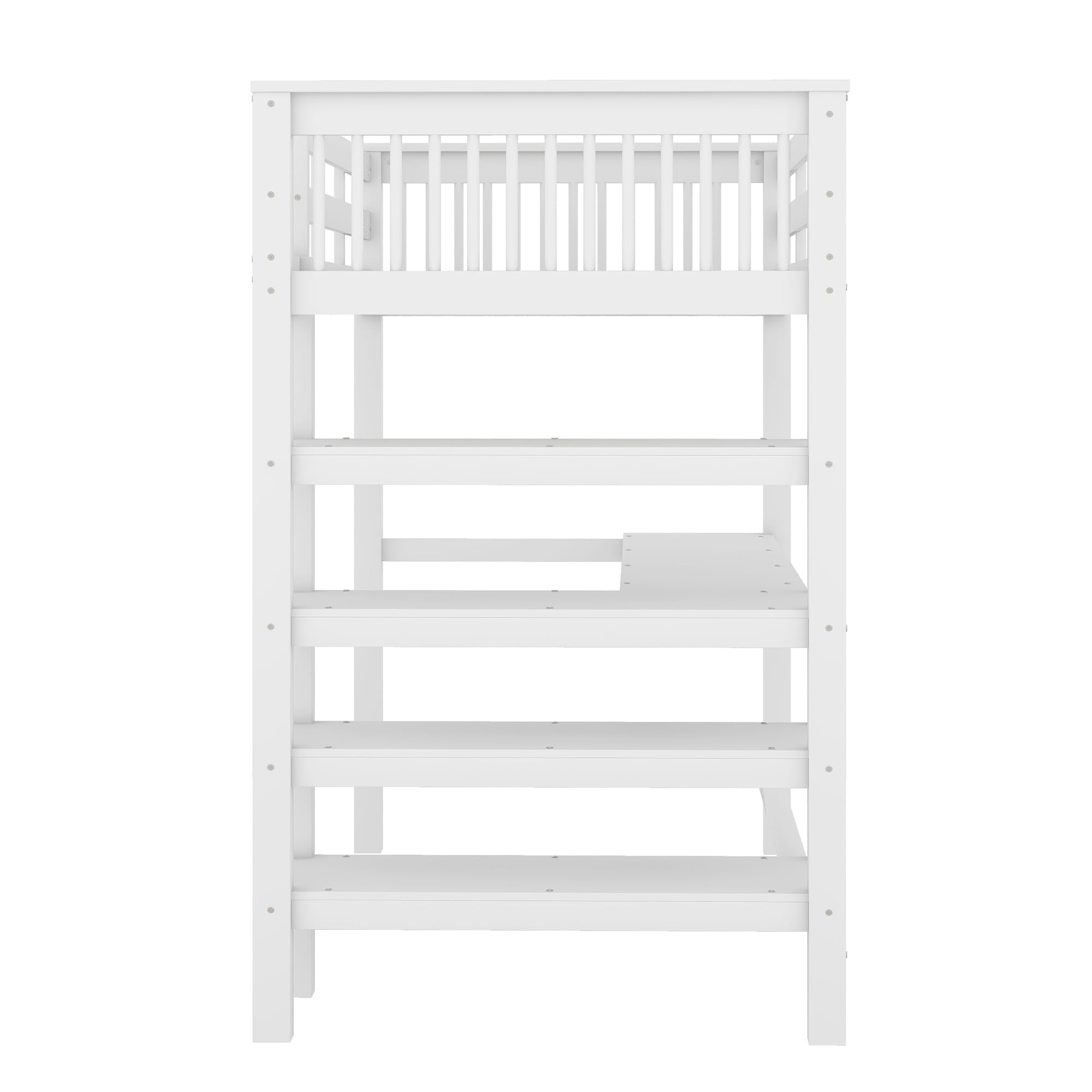 Letto a soppalco con scrivania e scaffalatura, 90 x 200 cm, con rete a doghe e protezione dalle cadute, salvaspazio per bambini, in legno di pino, letto funzionale a castello (bianco, 90 x 200 cm)