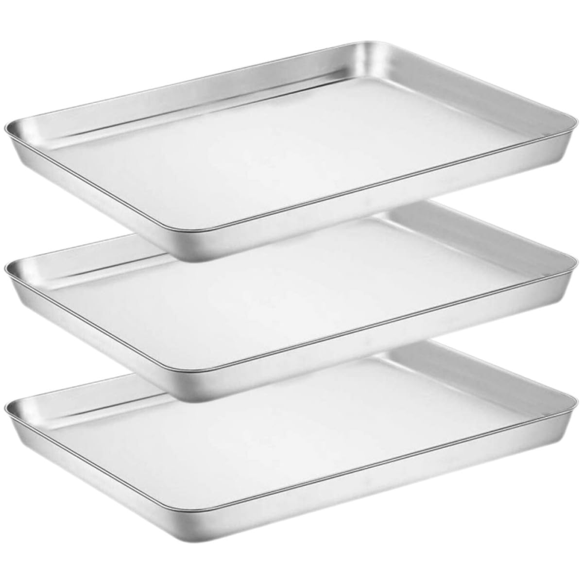 Housoutil Set 3 Pezzi Teglie da Forno in Acciaio Inossidabile Rettangolari Superficie Liscia e Lucidata per Picnic e Riunioni di Famiglia