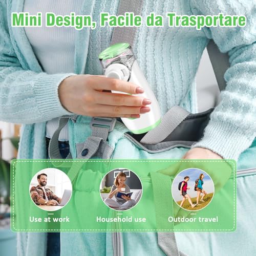Aerosol Portatile Silenzioso con Digitaler Anzeige, Macchina Aerosol per Adulti Bambini con Boccaglio e Maschera, per Malattie delle Vie Respiratorie Superiori e Inferiori - Verde - 8