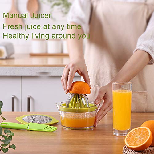 Manual Juicer,Vsweet Citrus Lemon Orange Hand Squeezer With Built-In Measuring Cup And Grater Anti-Slip Reamer Extraction Egg Separator,12-Ounce Capacity, Green #TOP6