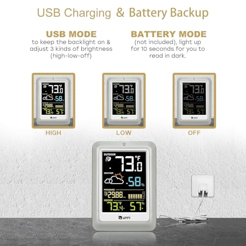 Indoor Outdoor Thermometer Wireless Weather Stations, with 330ft Range Sensor and Adjustable Brightness Inside Outside Temperature Humidity Monitor (Multi)