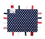 Baby Sensory, Security & Teething Closed Ribbon Tag Lovey Blanket with Minky Dot Fabric: 14”X18” (American Flag)